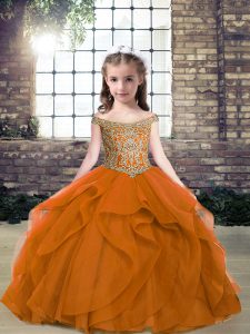 Graceful Floor Length Ball Gowns Sleeveless Orange Child Pageant Dress Lace Up