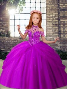 Purple Sleeveless Beading Floor Length Pageant Dress for Teens
