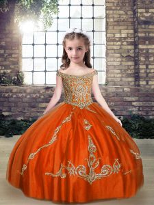 Affordable Orange Red Sleeveless Beading Floor Length Little Girl Pageant Dress