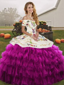 Trendy Organza Sleeveless Floor Length Quinceanera Dresses and Embroidery and Ruffled Layers