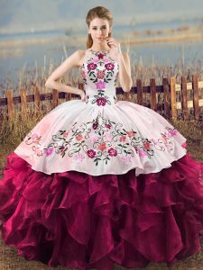 Fuchsia Sleeveless Organza Lace Up 15 Quinceanera Dress for Sweet 16 and Quinceanera