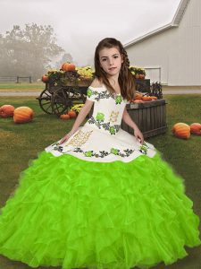 Sleeveless Floor Length Embroidery and Ruffles Lace Up Kids Formal Wear