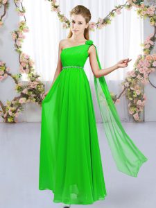 Popular Chiffon Lace Up Quinceanera Court Dresses Sleeveless Floor Length Beading and Hand Made Flower