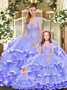 Latest Strapless Sleeveless Organza Sweet 16 Dresses Beading and Ruffled Layers Lace Up
