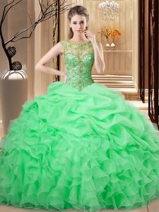 Lace Up Scoop Beading and Ruffles and Pick Ups 15 Quinceanera Dress Organza Sleeveless