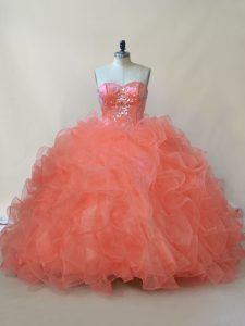 Custom Design Organza and Tulle Sleeveless Floor Length Sweet 16 Dresses and Beading and Ruffles