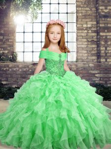 Sleeveless Organza Floor Length Lace Up Pageant Dress in with Beading and Ruffles