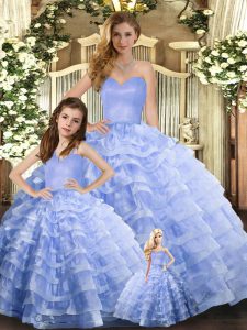 Colorful Lavender 15th Birthday Dress Military Ball and Sweet 16 and Quinceanera with Ruffled Layers Sweetheart Sleeveless Lace Up