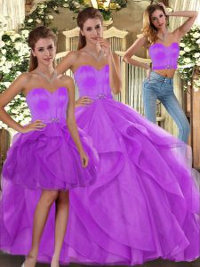Sweetheart Sleeveless Tulle 15 Quinceanera Dress Beading and Ruffles Lace Up