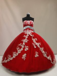 Appliques Sweet 16 Dresses Red Lace Up Sleeveless Floor Length