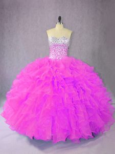 Shining Lilac Sleeveless Ruffles Floor Length Quinceanera Dress