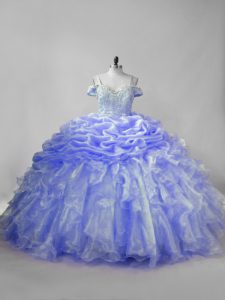 Pretty Sleeveless Beading and Ruffles and Pick Ups Lace Up Quinceanera Dress with Lavender and Purple Brush Train