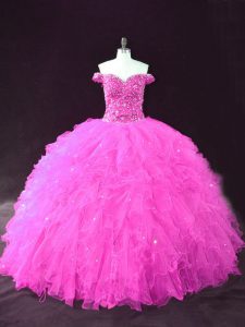 Tulle Sleeveless Floor Length Party Dress and Beading and Ruffles