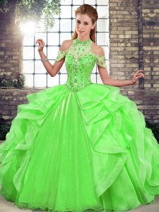 Modest Sleeveless Beading and Ruffles Lace Up Quinceanera Gown