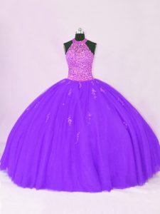 Decent Sleeveless Lace Up Floor Length Beading and Appliques 15th Birthday Dress