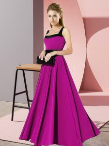 Fancy Sleeveless Floor Length Belt Zipper Damas Dress with Fuchsia