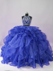 Attractive Royal Blue Sleeveless Organza Backless 15 Quinceanera Dress for Sweet 16 and Quinceanera