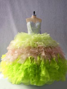 Flirting Multi-color Ball Gowns Organza Sweetheart Sleeveless Beading and Ruffles Floor Length Lace Up Quinceanera Dresses