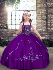 Perfect Sleeveless Floor Length Beading Lace Up Pageant Dress for Girls with Purple
