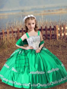 Excellent Sleeveless Floor Length Beading and Embroidery Lace Up Little Girls Pageant Gowns with Turquoise
