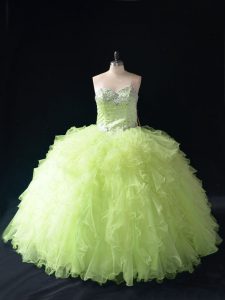 Floor Length Ball Gowns Sleeveless Yellow Green Quinceanera Dresses Lace Up