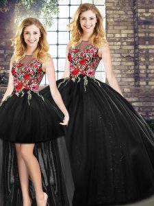 Beauteous Black Zipper 15 Quinceanera Dress Embroidery Sleeveless Floor Length