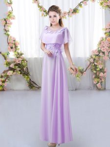 Chiffon Scoop Short Sleeves Zipper Appliques Quinceanera Court of Honor Dress in Lavender