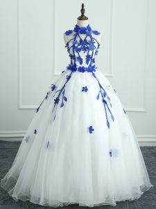 White Quinceanera Dress Military Ball and Sweet 16 and Quinceanera with Appliques High-neck Sleeveless Zipper