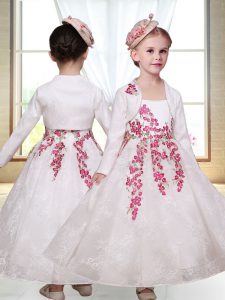 Superior White Flower Girl Dress Wedding Party with Embroidery Straps Sleeveless Zipper