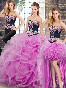 Sophisticated Lilac Sleeveless Embroidery and Ruffles Lace Up Quinceanera Dress