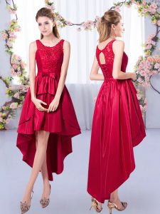 High Low A-line Sleeveless Red Court Dresses for Sweet 16 Lace Up