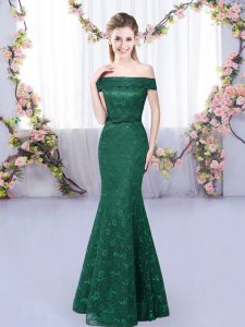 Popular Dark Green Quinceanera Court Dresses Prom and Party and Wedding Party with Lace Off The Shoulder Sleeveless Lace Up