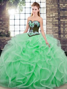 Apple Green Sleeveless Sweep Train Embroidery and Ruffles Quinceanera Gowns