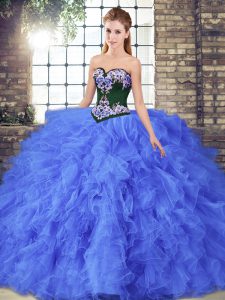 Elegant Floor Length Ball Gowns Sleeveless Blue Quinceanera Dress Lace Up
