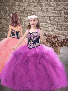 Classical Tulle Sleeveless Floor Length Little Girls Pageant Dress Wholesale and Embroidery and Ruffles