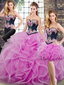 Tulle Sleeveless Sweet 16 Dresses Sweep Train and Beading and Embroidery and Ruffles