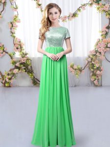 Glamorous Floor Length Zipper Vestidos de Damas Green for Prom and Party and Wedding Party with Sequins