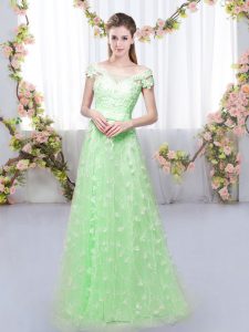 Lovely Cap Sleeves Lace Up Floor Length Appliques Quinceanera Court Dresses