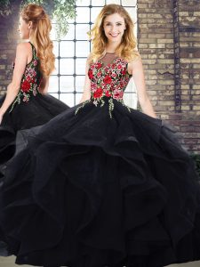Designer Black Zipper Sweet 16 Dresses Sleeveless Floor Length Embroidery and Ruffles