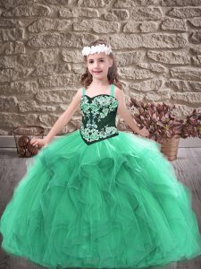 Floor Length Turquoise Little Girl Pageant Dress Straps Sleeveless Lace Up
