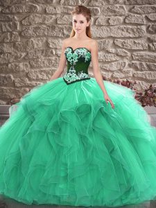 Turquoise Sweetheart Lace Up Beading and Embroidery Vestidos de Quinceanera Sleeveless