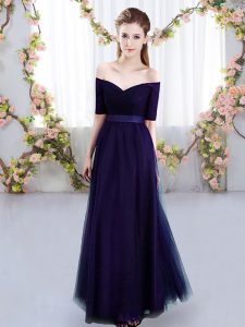 Excellent Floor Length Lace Up Quinceanera Court Dresses Purple for Prom and Party and Wedding Party with Ruching