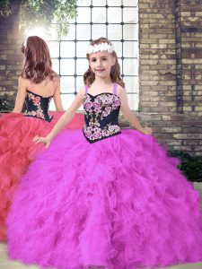 Trendy Tulle Sleeveless Floor Length Little Girls Pageant Gowns and Embroidery and Ruffles