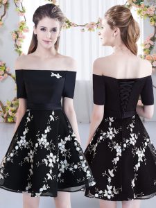 Black Short Sleeves Organza Lace Up Dama Dress for Quinceanera for Prom and Party and Wedding Party