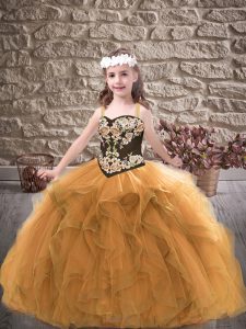 Cute Sleeveless Embroidery and Ruffles Lace Up Little Girl Pageant Gowns