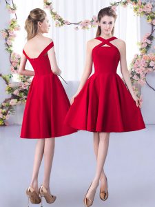 Fabulous Straps Sleeveless Zipper Quinceanera Dama Dress Red Satin