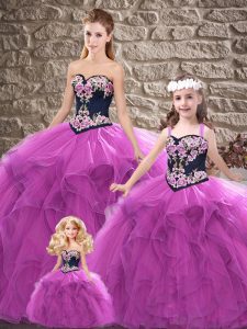 Inexpensive Purple Sleeveless Tulle Lace Up Quinceanera Gowns for Sweet 16 and Quinceanera