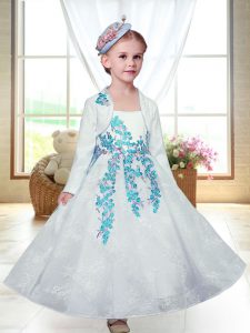 White A-line Straps Sleeveless Lace Ankle Length Zipper Embroidery Flower Girl Dresses