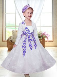 White Sleeveless Lace Zipper Toddler Flower Girl Dress for Wedding Party