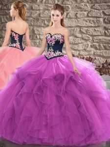 Shining Purple Ball Gowns Beading and Embroidery Vestidos de Quinceanera Lace Up Tulle Sleeveless Floor Length